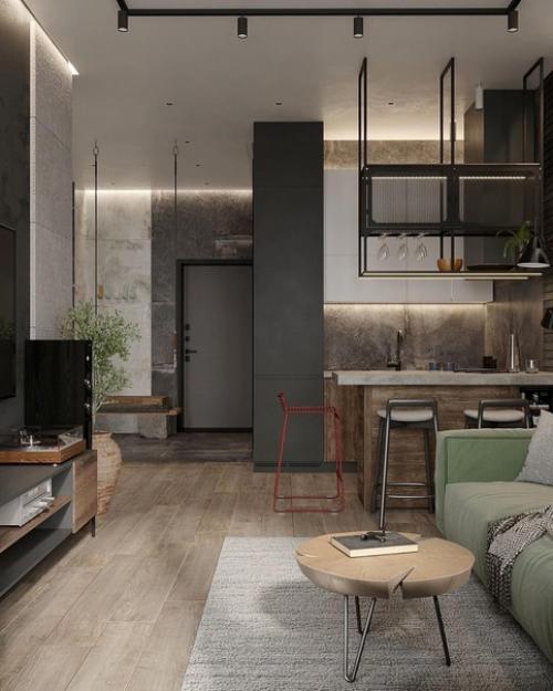 Квартира холостяка.  Текстуры фактуры дружат и идеально сочетаются. 02