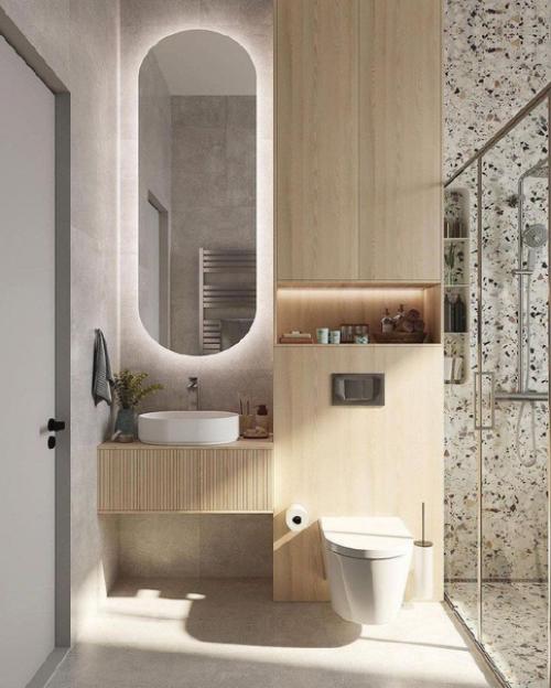 Ванная комната в светлых оттенках.