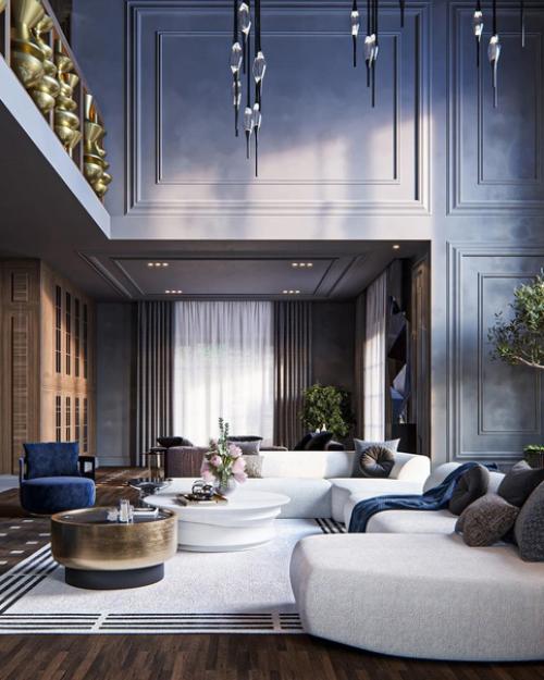 Интерьер частного дома в стиле неоклассика с элементами викторианского стиля.