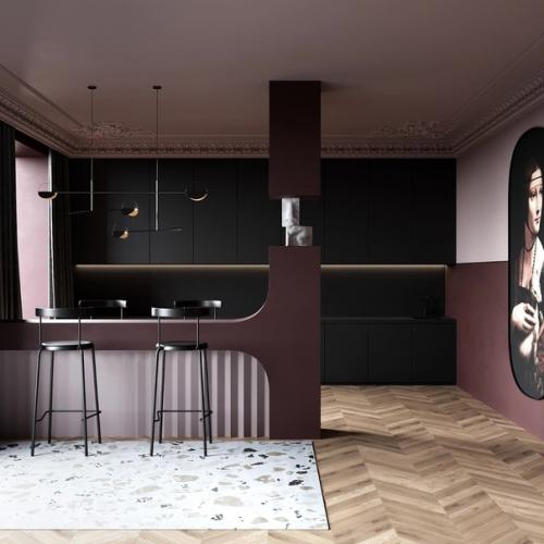 Необычный подход к оформлению зоны разделения кухни и гостиной. 02