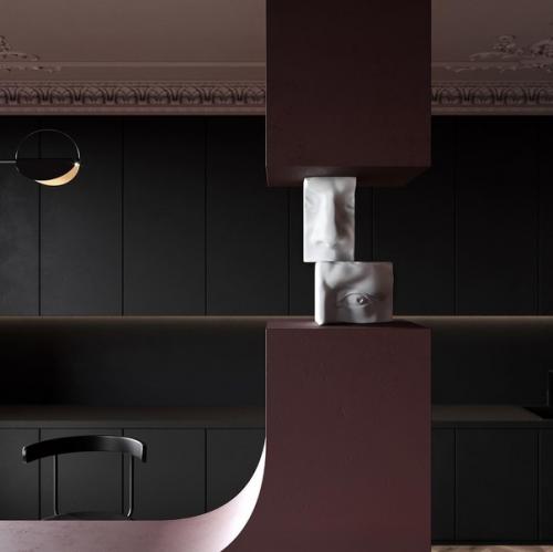 Необычный подход к оформлению зоны разделения кухни и гостиной. 05