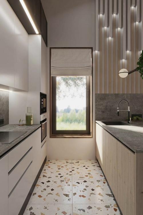 Современный интерьер кухни - гостиной в загородном доме. 04