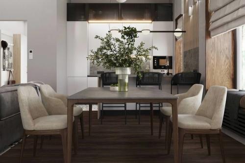 Современный интерьер кухни - гостиной в загородном доме. 05