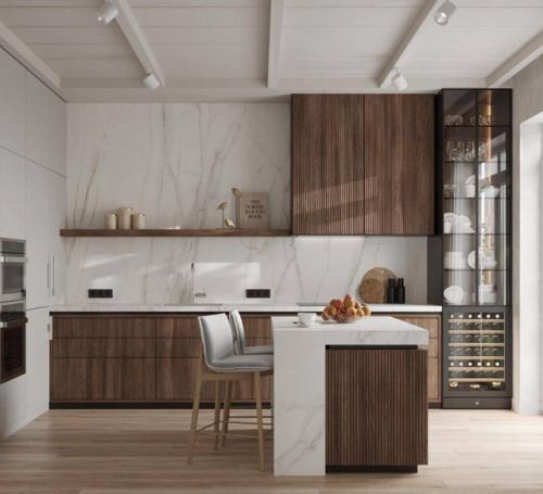 Простор, свет и уют - всё, что мы любим в загородной жизни, воплощено в этой стильной кухне - гостиной. 01