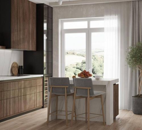 Простор, свет и уют - всё, что мы любим в загородной жизни, воплощено в этой стильной кухне - гостиной. 07