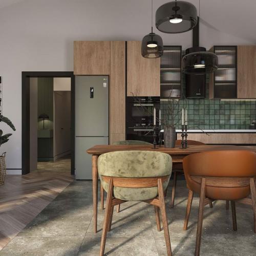 Стильная зона кухни в загородном доме. 02