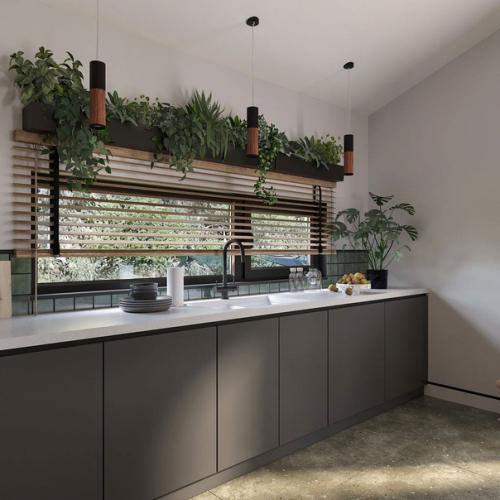 Стильная зона кухни в загородном доме. 01