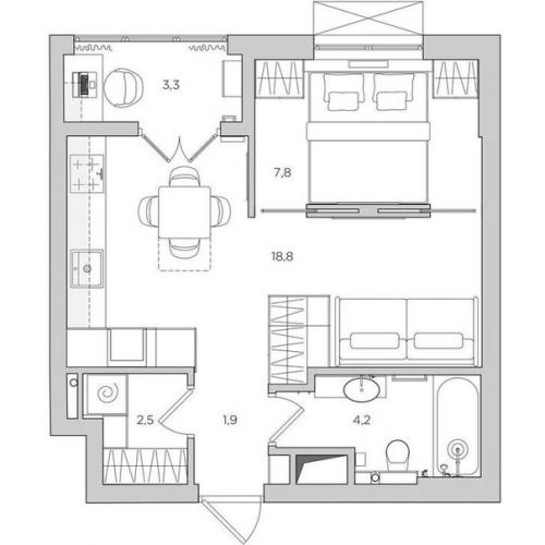 Функциональный интерьер типовой Однушки, площадью 38 м. 07