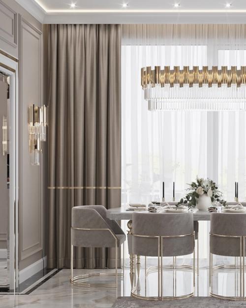 Обеденная зона кухни - гостиной в загородном доме. 01