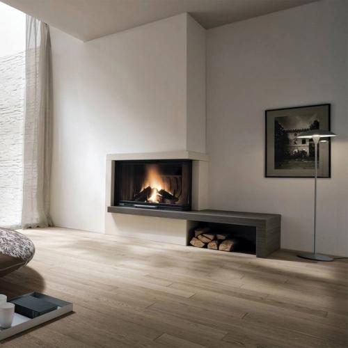 Интерьер зала, который украшен камином. 02