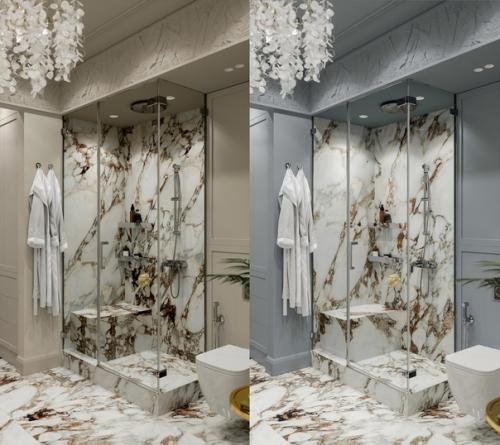 Одна ванная комната и два варианта отделки. 03