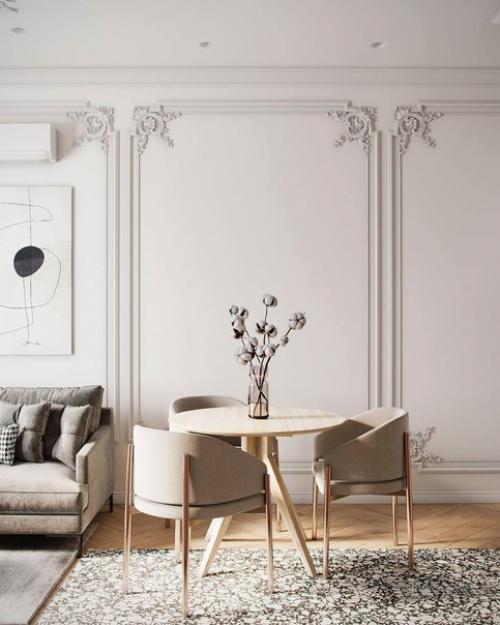 Интерьер кухни - гостиной в пудровых оттенках. 01