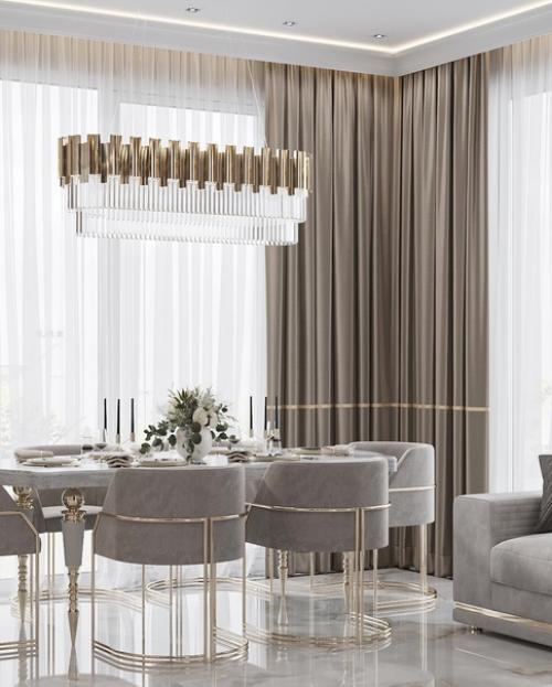 Обеденная зона кухни - гостиной в загородном доме. 02