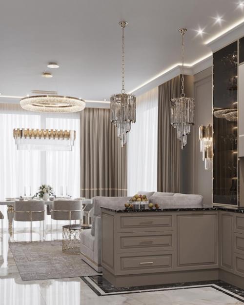 Обеденная зона кухни - гостиной в загородном доме. 03