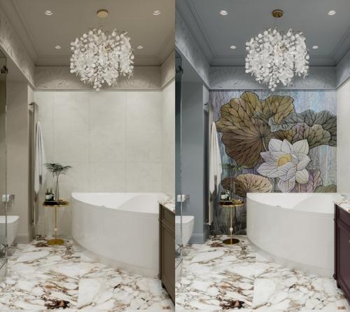 Одна ванная комната и два варианта отделки.