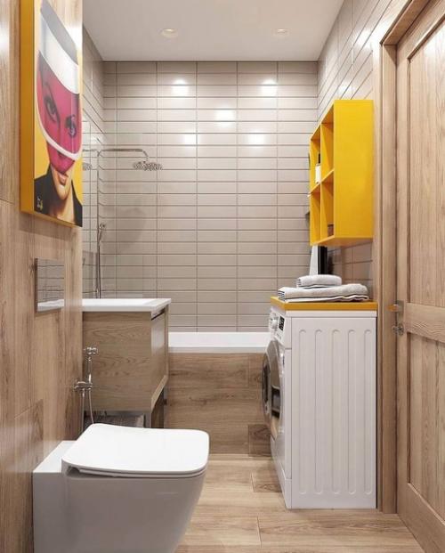 Компактный стильный дизайн ванной комнаты. 01