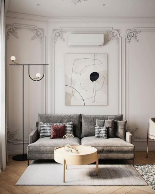 Интерьер кухни - гостиной в пудровых оттенках. 02