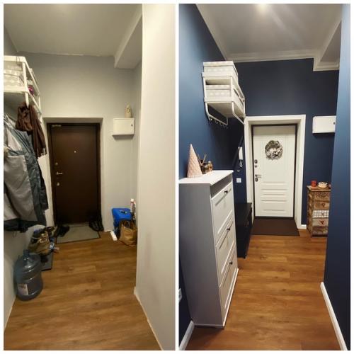 Хочу поделиться результатом, наконец - то доделали прихожую в какой-то момент решили полностью перекрасить и уйти в цвет, ни на минуту не пожалели.  