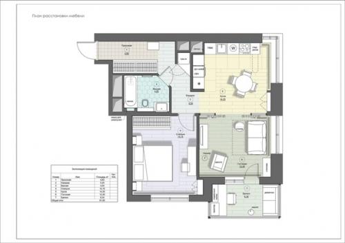 Стильная двухкомнатная квартира с кухней - гостиной и кабинетом на лоджии. 09