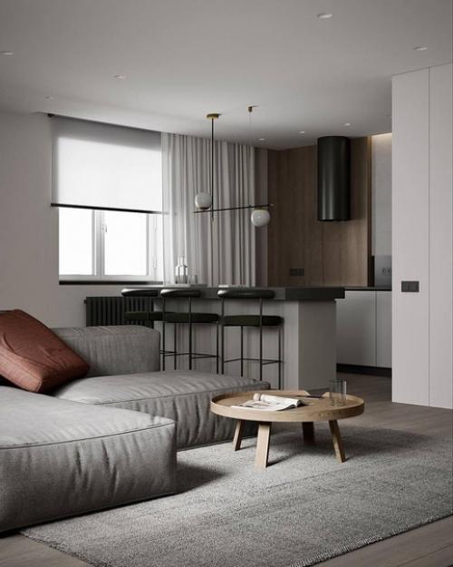 Приятный интерьер, в котором нет ничего лишнего, нет каких-то ярких вещей, которые портили бы красивый дизайн квартиры.