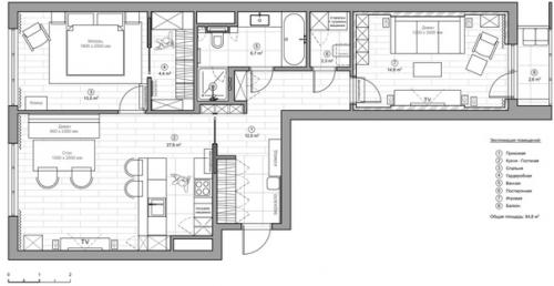 Трехкомнатная квартира, площадью - 85 кв. 09