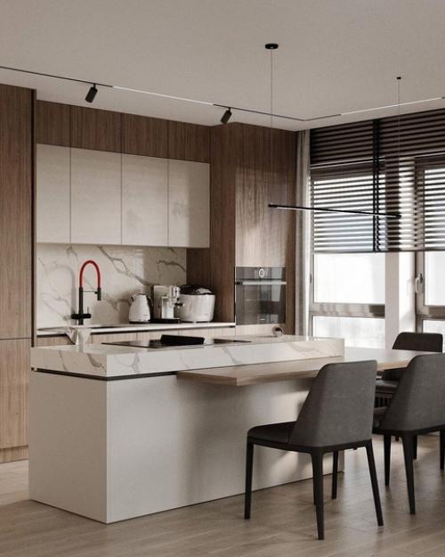 Интерьер лаконичной кухни - гостиной в современном стиле! 03