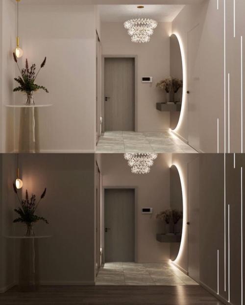 Минималистичная прихожая. Необычна подсветка значительно расширяет пространство и делает прихожую чуточку больше. 01