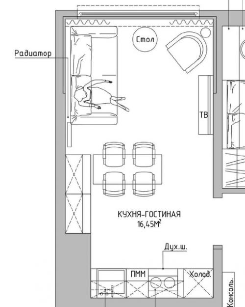 Кухня - гостиная, площадью - 16, 5 кв. 05