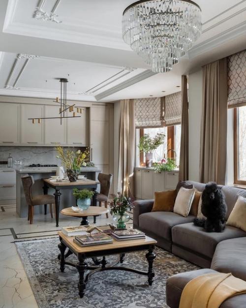 Просторная кухня с зоной столовой и уютной мягкой зоной. 03