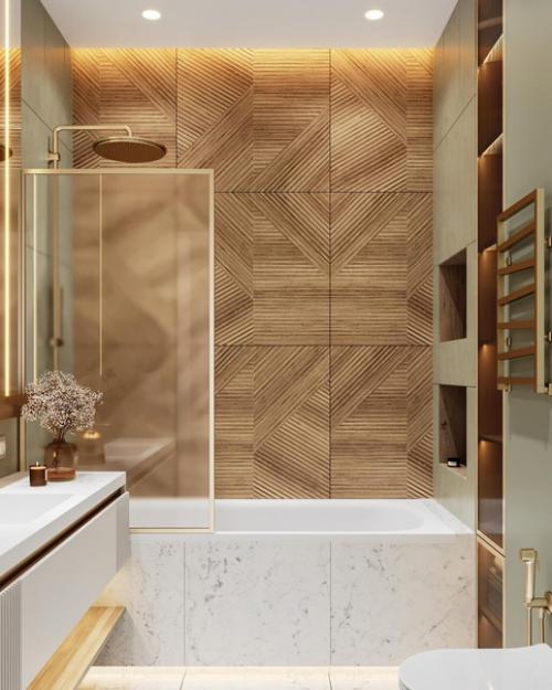 Душевая комната.  На 4, 54 м 2 разместили все необходимое и сделали это красиво. 02