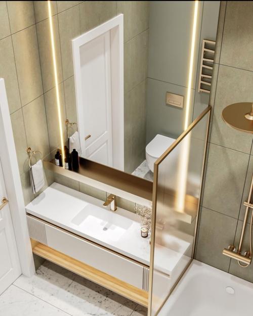 Душевая комната.  На 4, 54 м 2 разместили все необходимое и сделали это красиво. 03