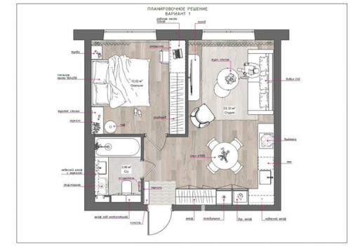 Евродвушка с большой кухней - гостиной и камерной спальней. 09