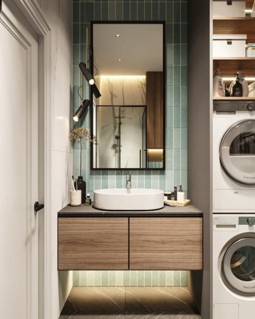 Душевая комната.  На 4, 54 м 2 разместили все необходимое и сделали это красиво. 08