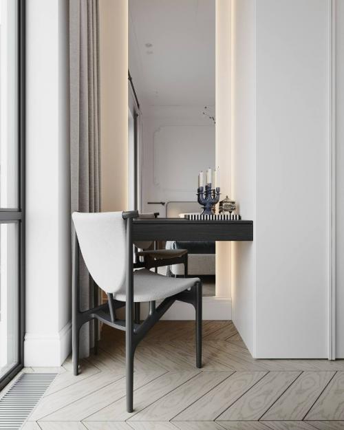 Компактное пространство раскрывается благодаря продуманной планировке, французскому минимализму и изящным деталям. 09