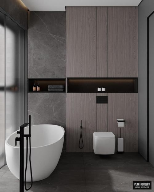 Ванная комната с панорамным окном.