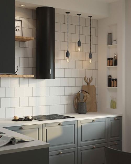 Интересный интерьер кухни с открытыми полками и площадью 9, 5 кв. 02