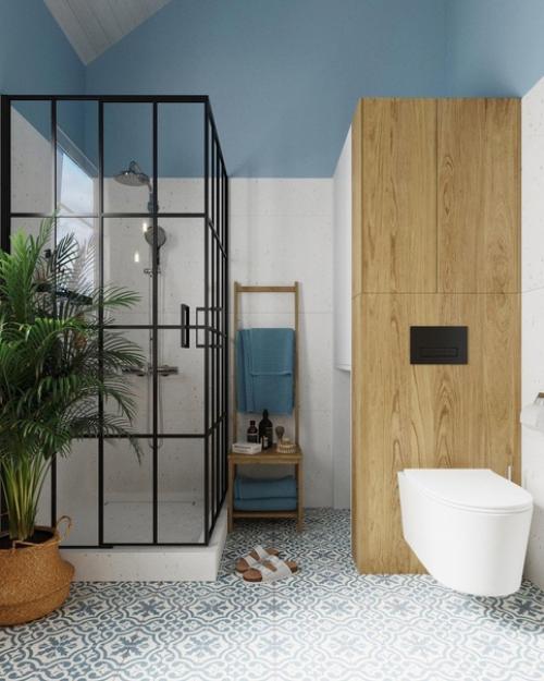 Ванная комната с окном и видом на море. 01