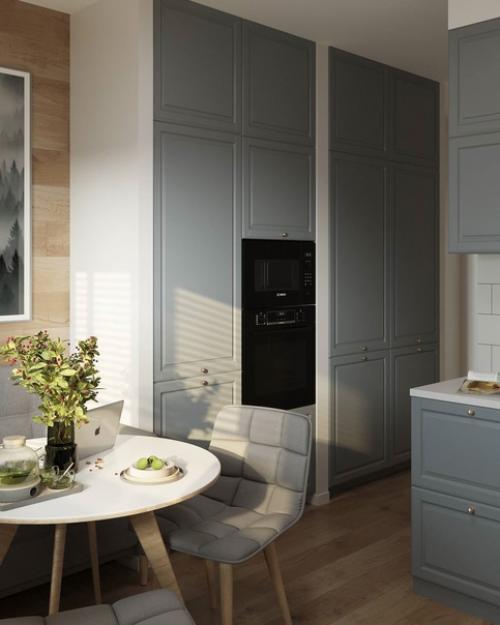 Интересный интерьер кухни с открытыми полками и площадью 9, 5 кв. 07