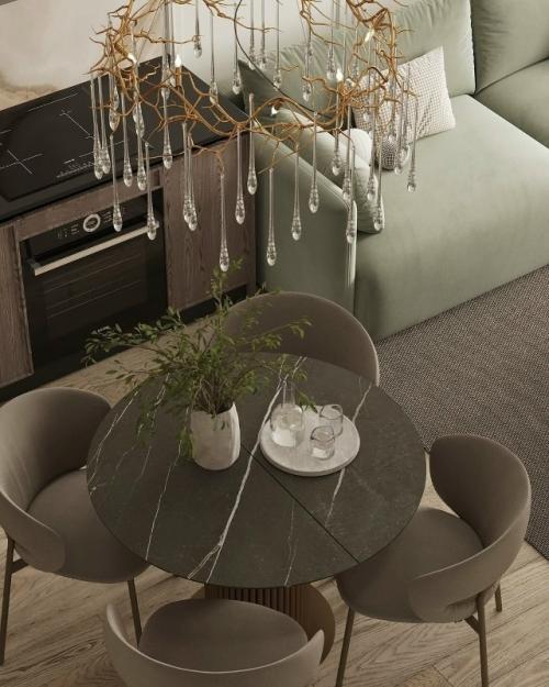 Лаконичная кухня - гостиная выстроена как спокойное, сбалансированное пространство, в котором нет ничего лишнего. 06