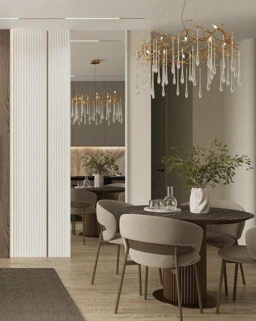 Лаконичная кухня - гостиная выстроена как спокойное, сбалансированное пространство, в котором нет ничего лишнего. 04