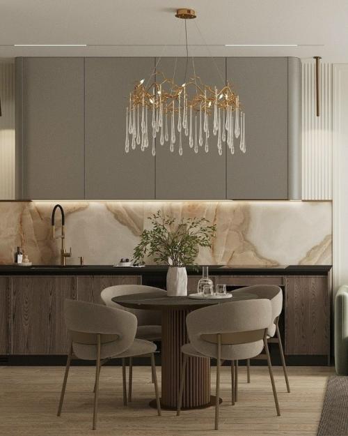 Лаконичная кухня - гостиная выстроена как спокойное, сбалансированное пространство, в котором нет ничего лишнего. 01