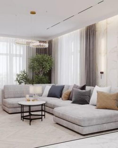 Кухня - гостиная с камином в загородном доме. 02