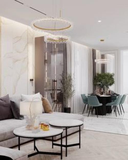 Кухня - гостиная с камином в загородном доме. 03