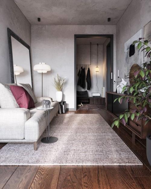 Черная кухня, отделка под бетон и металл, розовые акценты: однушка, которая способна вас поразить. 03