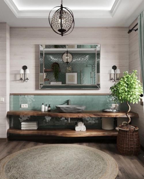 Светлая, спокойная, но при этом изысканная ванная комната. 03