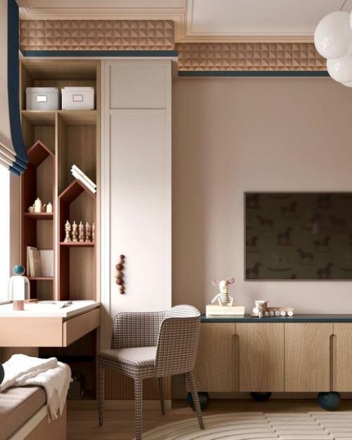 В детской комнате важно использовать светлые цвета и мягкие текстуры, чтобы создать приятное ощущение и убрать излишнюю яркость.