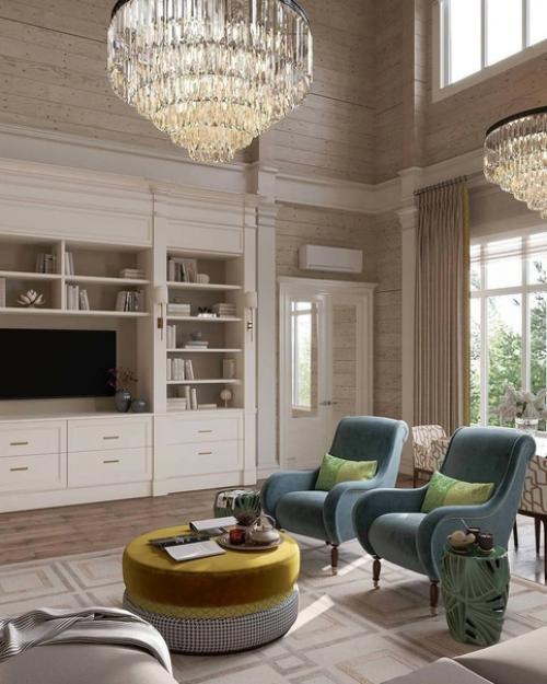 Проект теплого интерьера гостиной в осенних оттенках. 07