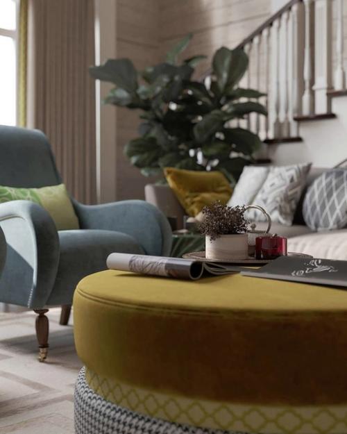 Проект теплого интерьера гостиной в осенних оттенках. 05