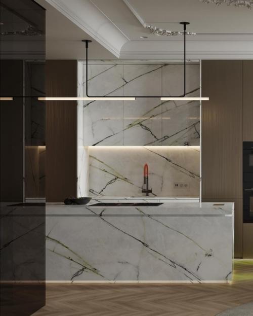 Кухня - гостиная.  Интерьер в стиле современная классика уносит в эпоху ренессанса. 04