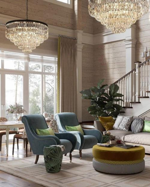 Проект теплого интерьера гостиной в осенних оттенках. 06